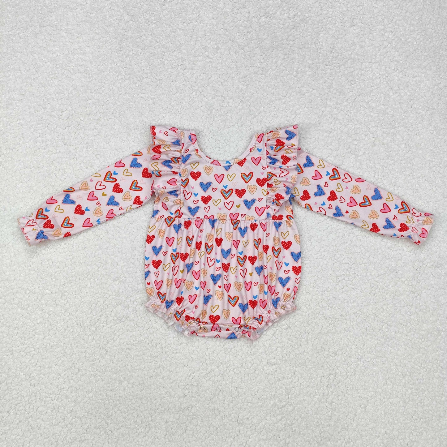 LR1917 Colorful Hearts Print Baby Girls Valentine's Day Romper