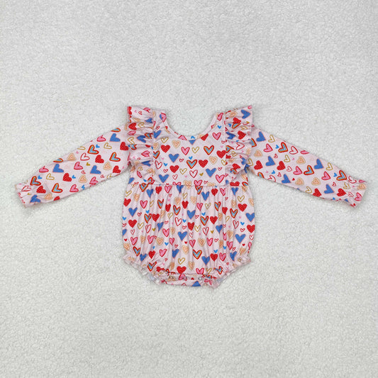 LR1917 Colorful Hearts Print Baby Girls Valentine's Day Romper