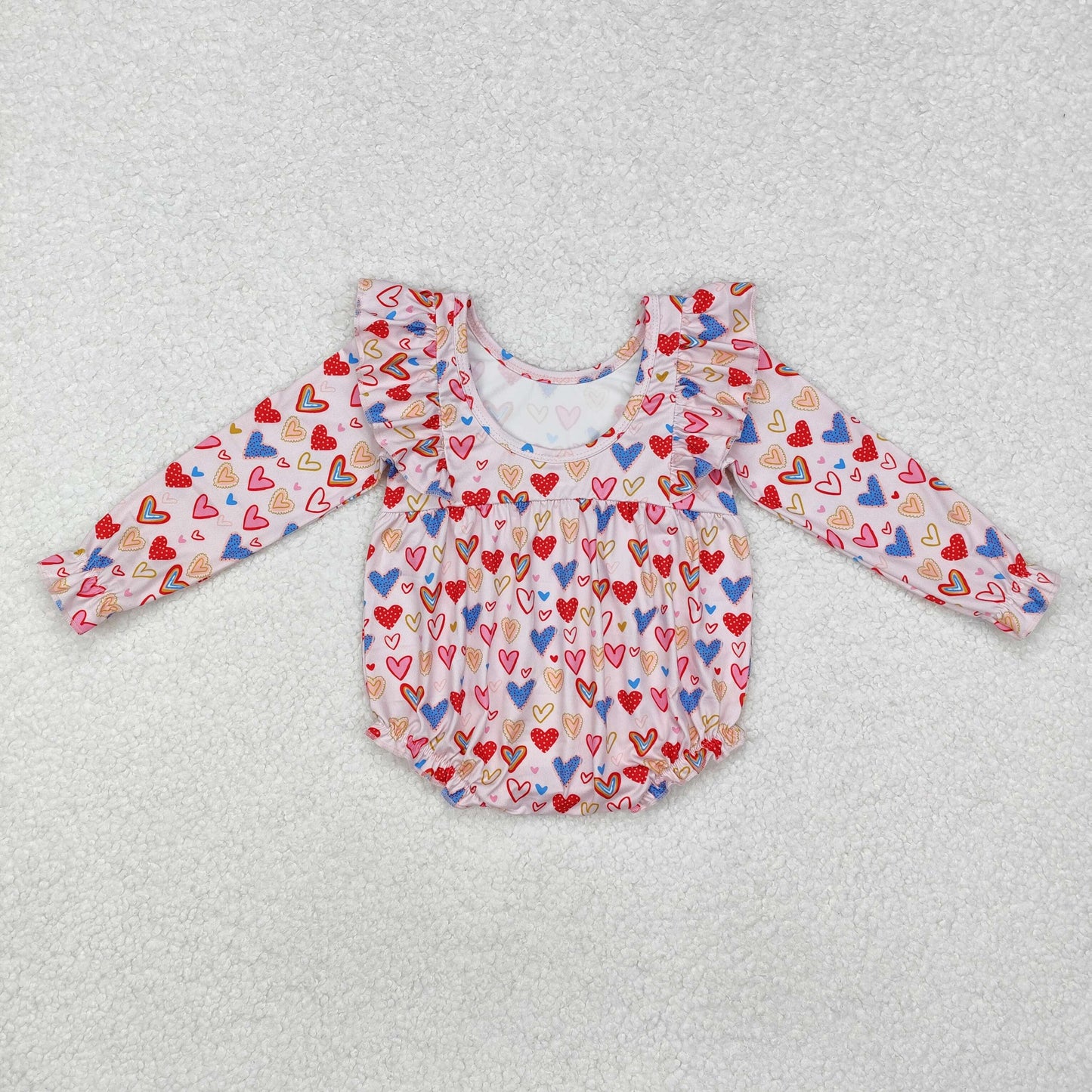 LR1917 Colorful Hearts Print Baby Girls Valentine's Day Romper