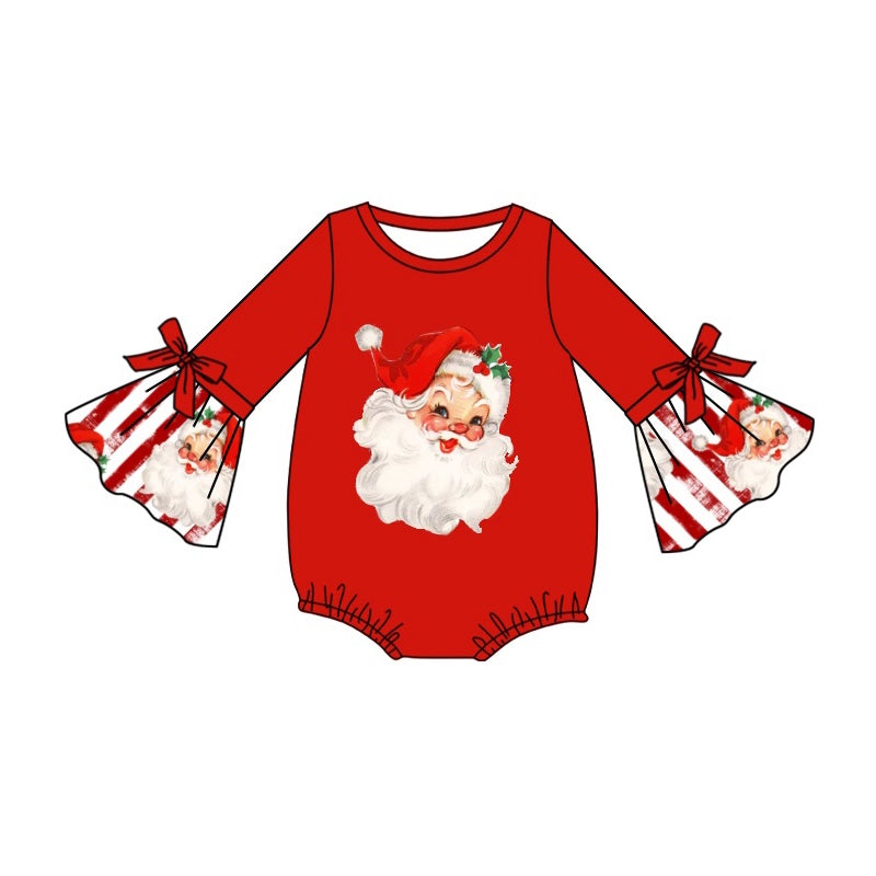 (Pre-order)LR1918 Santa Red Print Baby Girls Christmas Romper