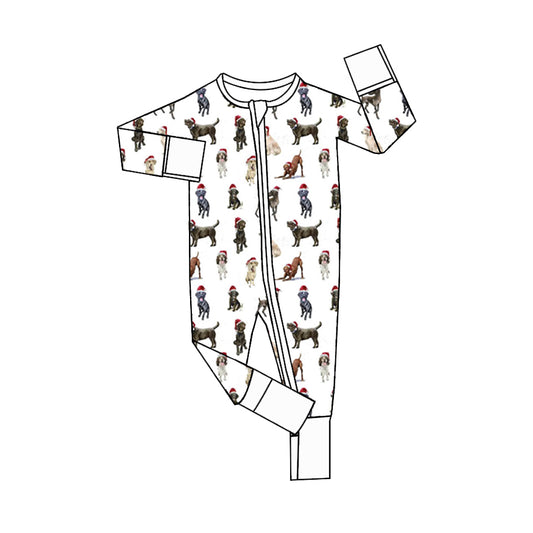 (Pre-order)LR1920 Dog Print Baby Boys Christmas Sleeper Zipper  Romper