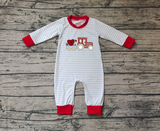 (Pre-order)LR1924 Tractors Heart Print Baby Boys Valentine's Day Romper