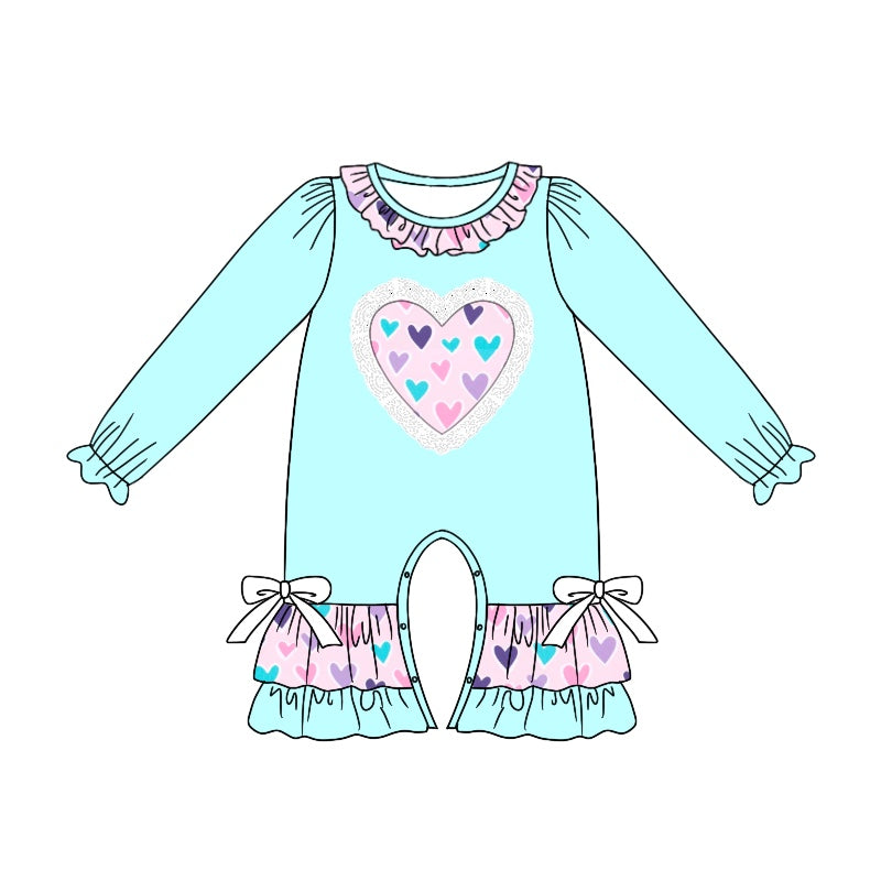 (Pre-order)LR1927 Heart Blue Print Baby Girls Valentine's Day Romper