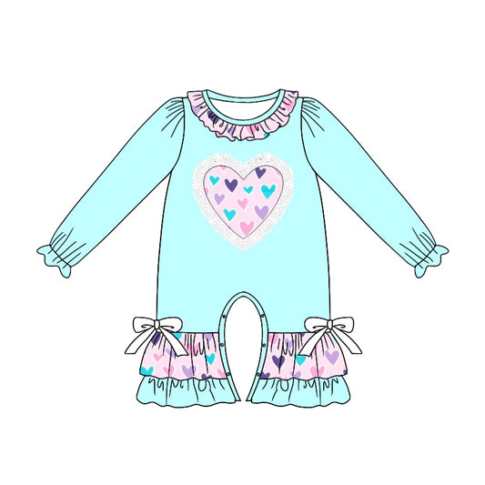 (Pre-order)LR1927 Heart Blue Print Baby Girls Valentine's Day Romper