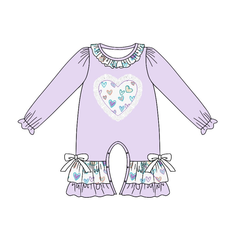 (Pre-order)LR1928 Heart Purple Print Baby Girls Valentine's Day Romper