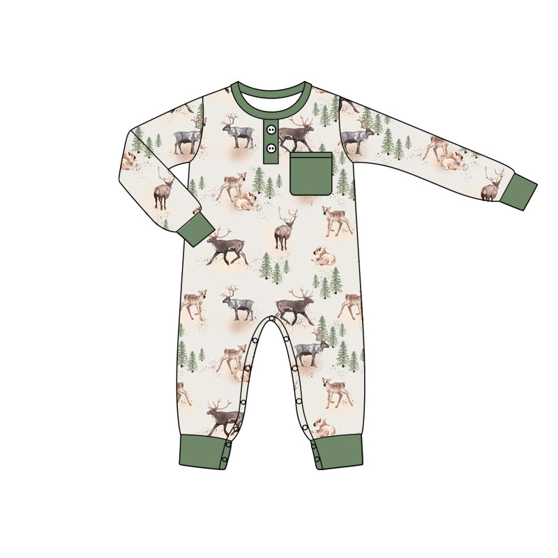 (Pre-order)LR1945 Deer Print Baby Boys Fall Romper