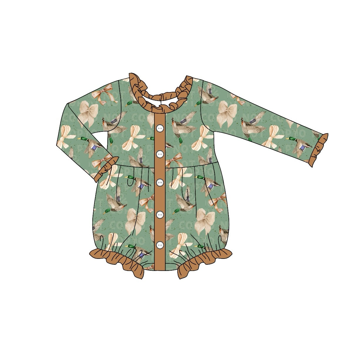 (Pre-order)LR1950 Duck Bows Print Baby Girls Fall Romper