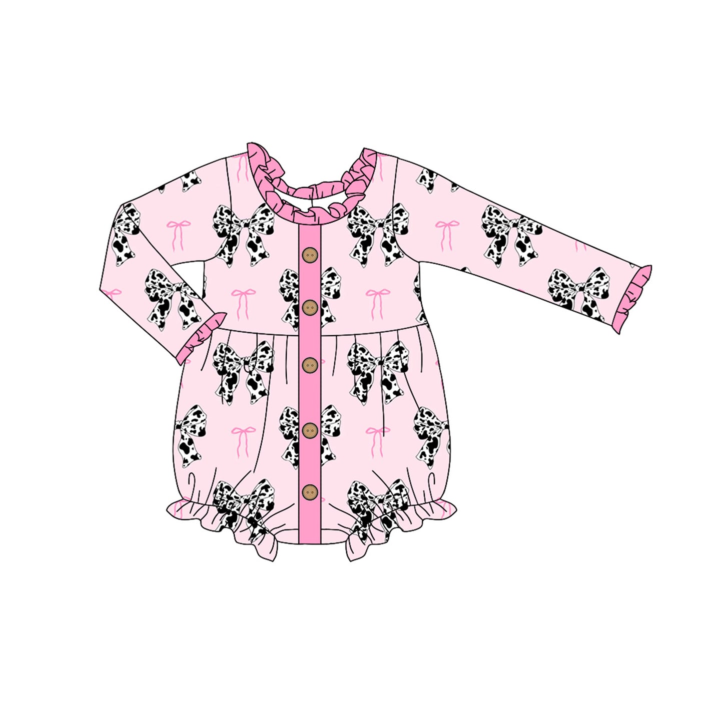 (Pre-order)LR1972 Cowhide Pink Bows Print Baby Girls Western Romper