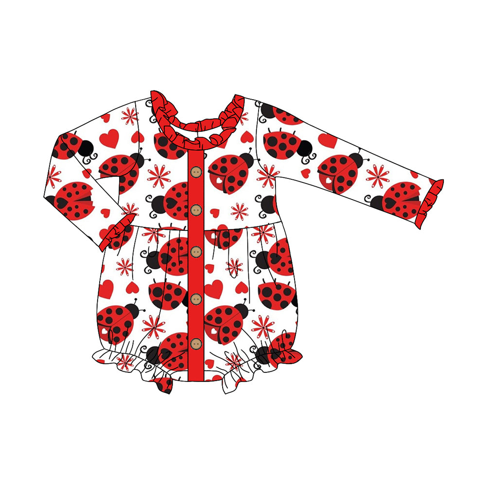 (Pre-order)LR1980 Ladybird Flowers Heart Print Baby Girls Valentine's Day Romper