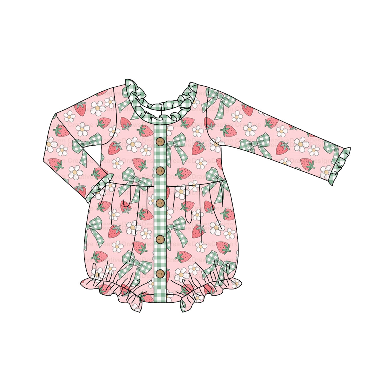 (Pre-order)LR1981 Strawberry Flowers Bows Print Baby Girls Romper