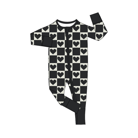 (Pre-order)LR1982 Black Heart Print Baby Boys Valentine's Day Sleeper Zipper Romper