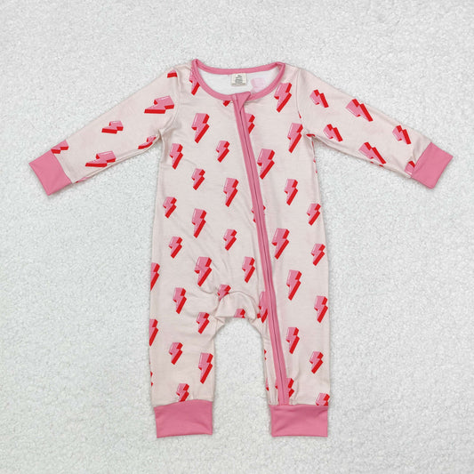 LR1983 Flash Pink Print Baby Girls Fall Bamboo Sleeper Zipper Romper