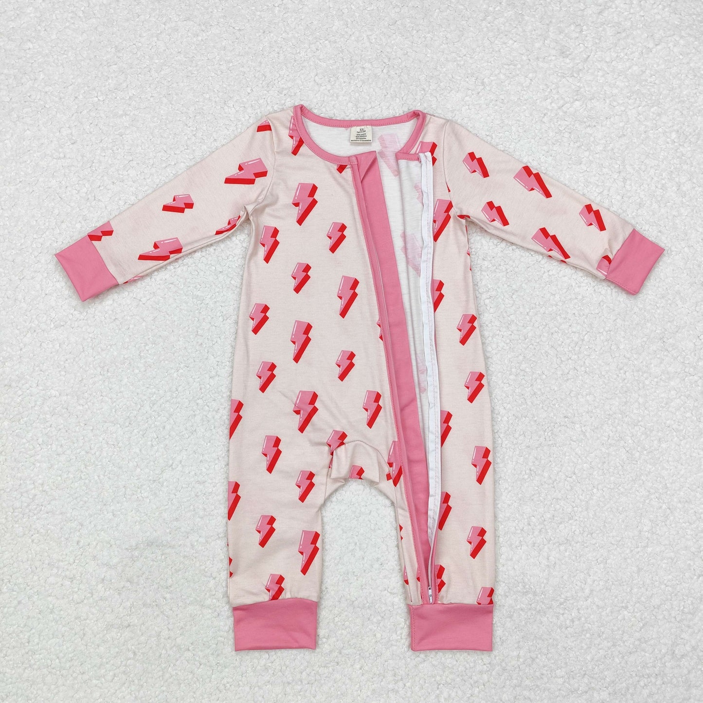 LR1983 Flash Pink Print Baby Girls Fall Bamboo Sleeper Zipper Romper