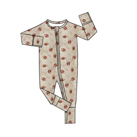 (Pre-order)LR1989 Football Print Baby Boys Fall Sleeper Zipper Romper