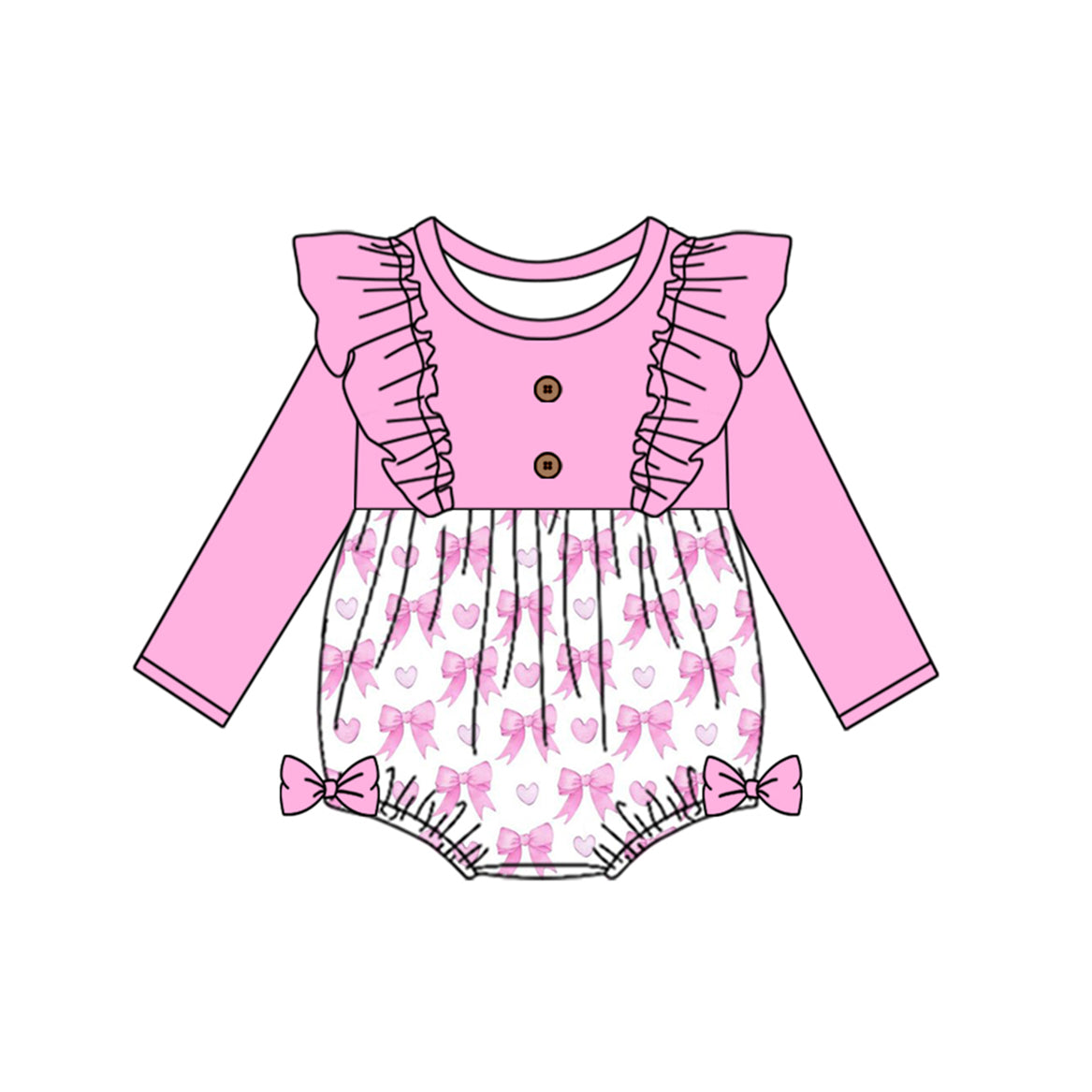 (Pre-order)LR2002 Pink Bows Print Baby Girls Fall Romper