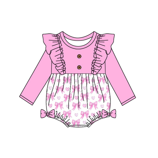 (Pre-order)LR2002 Pink Bows Print Baby Girls Fall Romper