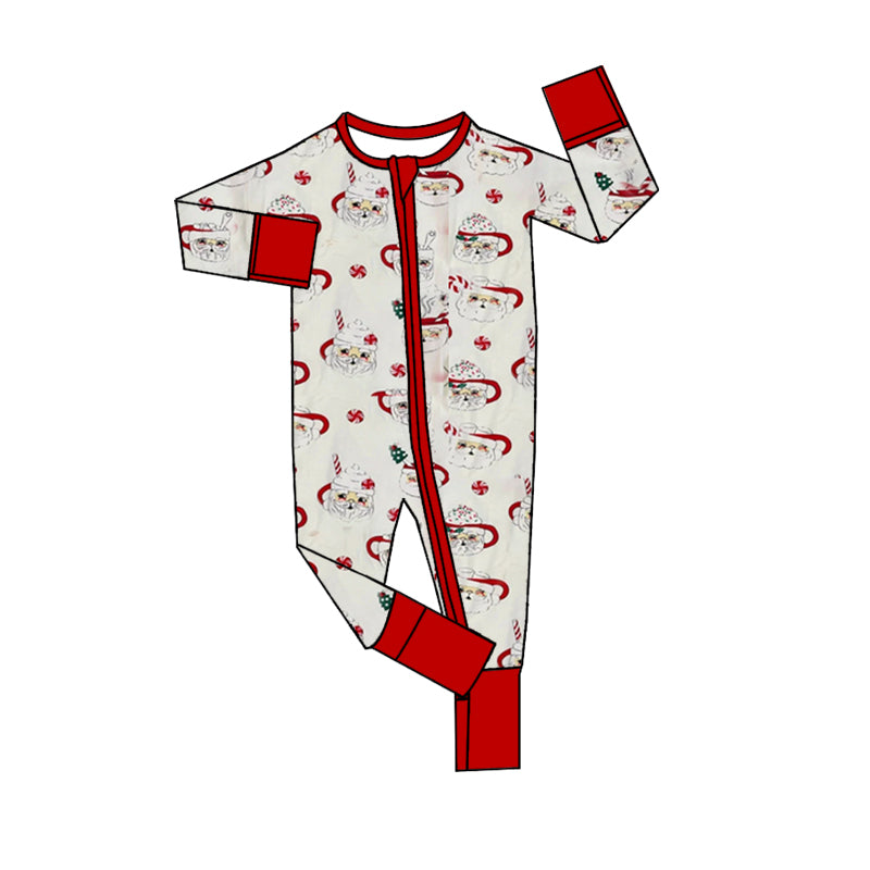 (Pre-order)LR2010 Santa Cup Print Baby Boys Christmas Sleeper Zipper Romper