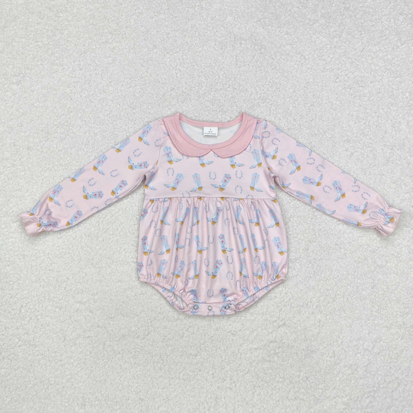 LR2013  Boots Pink Print Baby Girls Western Romper