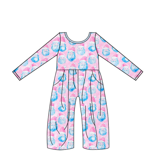 (Pre-order)LR2014  Santa Pink Print Girls Christmas Jumpsuits