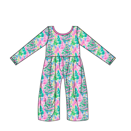 (Pre-order)LR2016  Colorful Tree Print Girls Christmas Jumpsuits