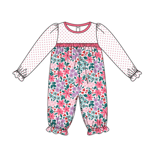 (Pre-order)LR2018  Hotpink Flowers Print Baby Girls Fall Romper