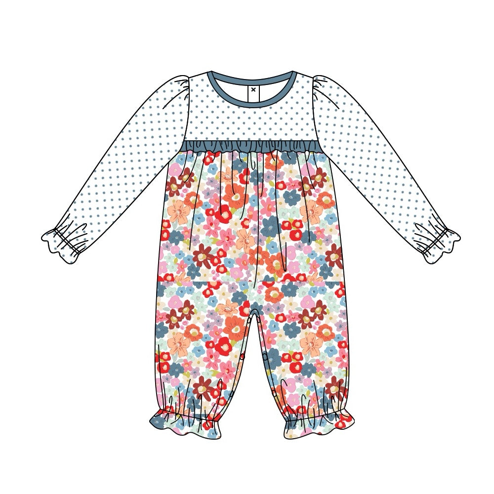 (Pre-order)LR2019  Flowers Print Baby Girls Fall Romper