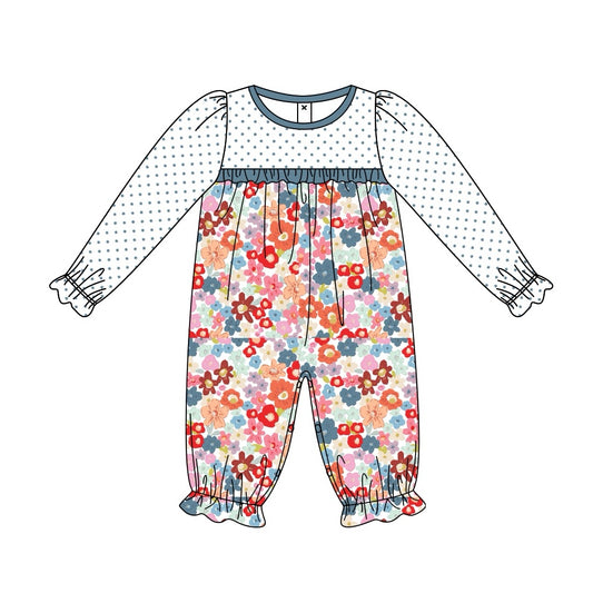 (Pre-order)LR2019  Flowers Print Baby Girls Fall Romper