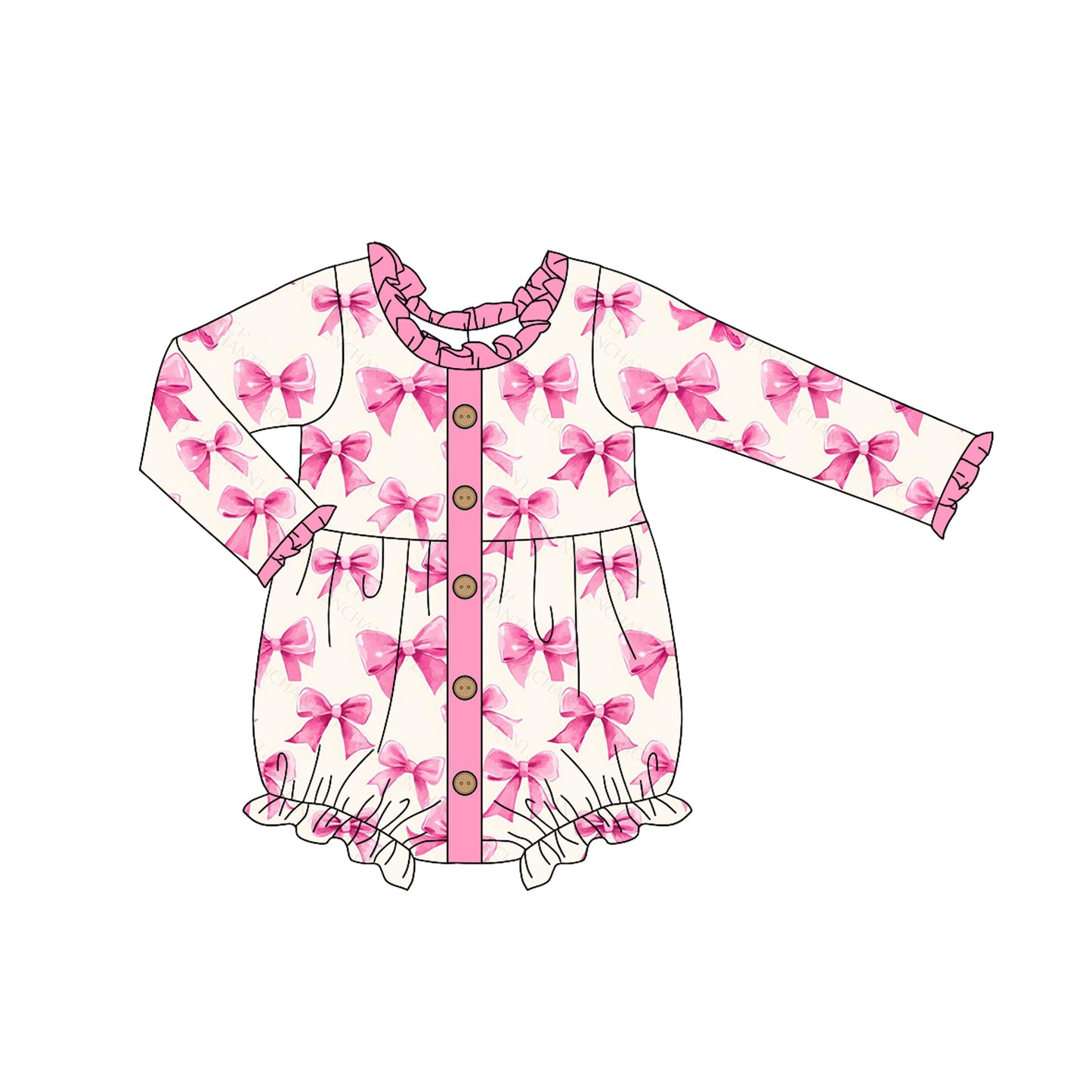 (Pre-order)LR2024  Pink Bows Print Baby Girls Fall Romper