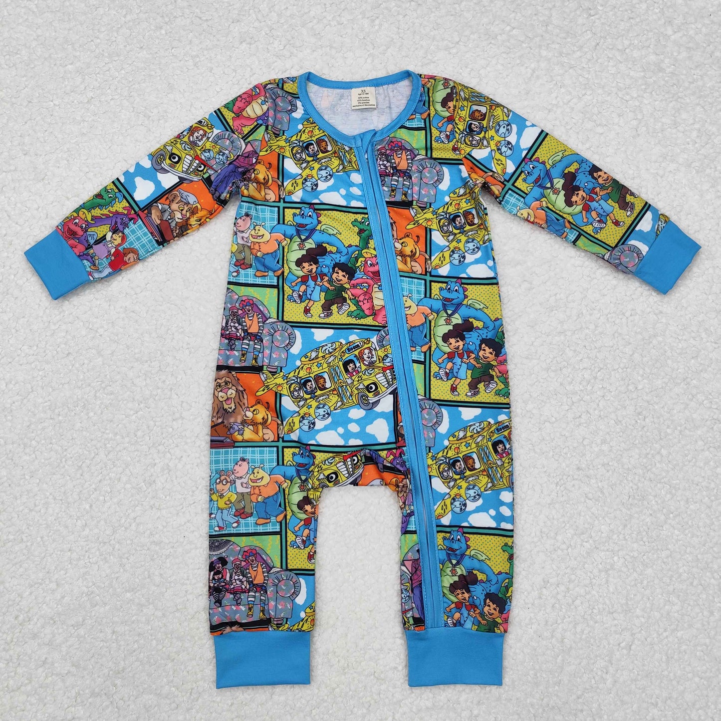 LR2040 Magic Cartoon Bus Print Baby Bamboo Sleeper Zipper Romper