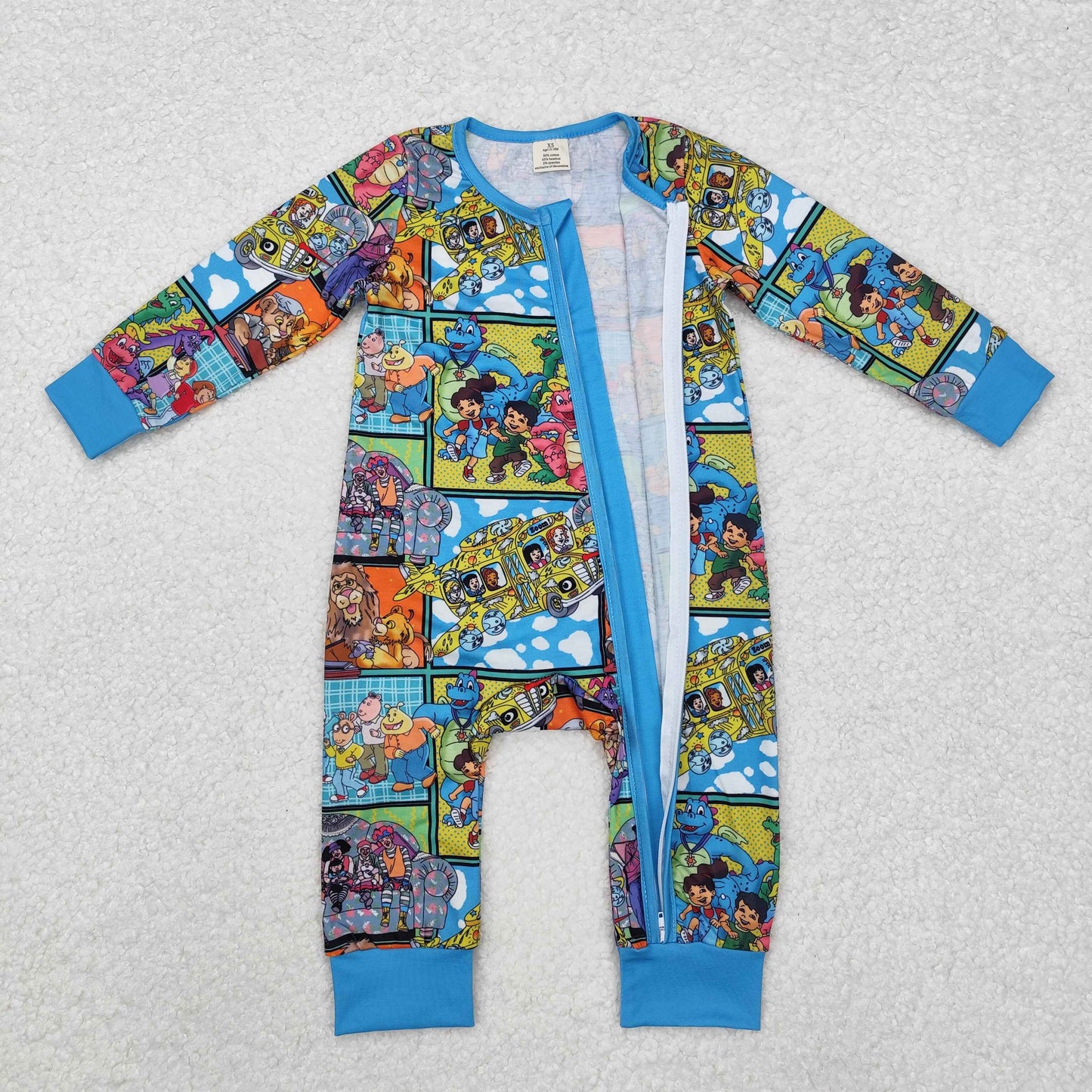 LR2040 Magic Cartoon Bus Print Baby Bamboo Sleeper Zipper Romper