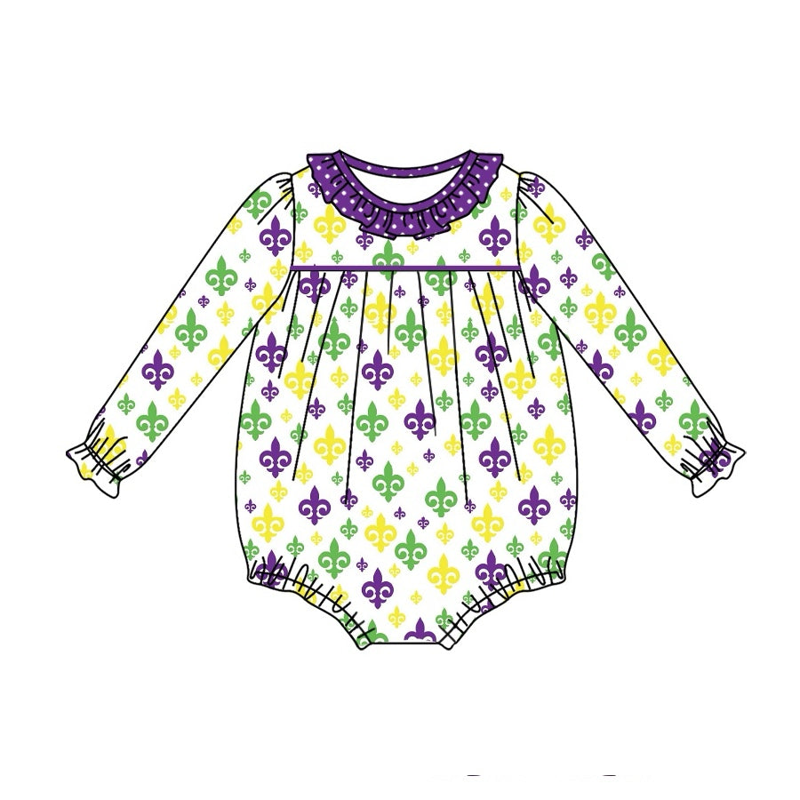 (Pre-order)LR2047 Anchor Print Baby Girls Mardi Gras Romper