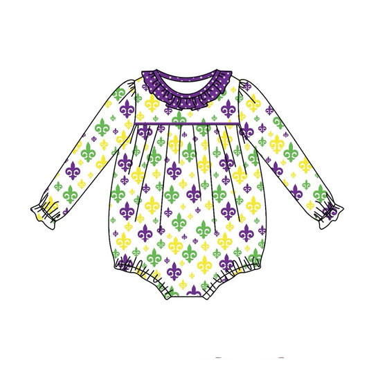 (Pre-order)LR2047 Anchor Print Baby Girls Mardi Gras Romper