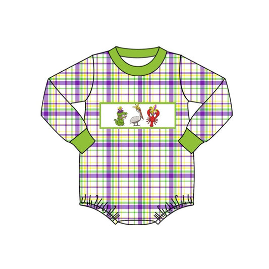 (Pre-order)LR2049 Crocodile Bird Crayfish Plaid Print Baby Boys Mardi Gras Romper