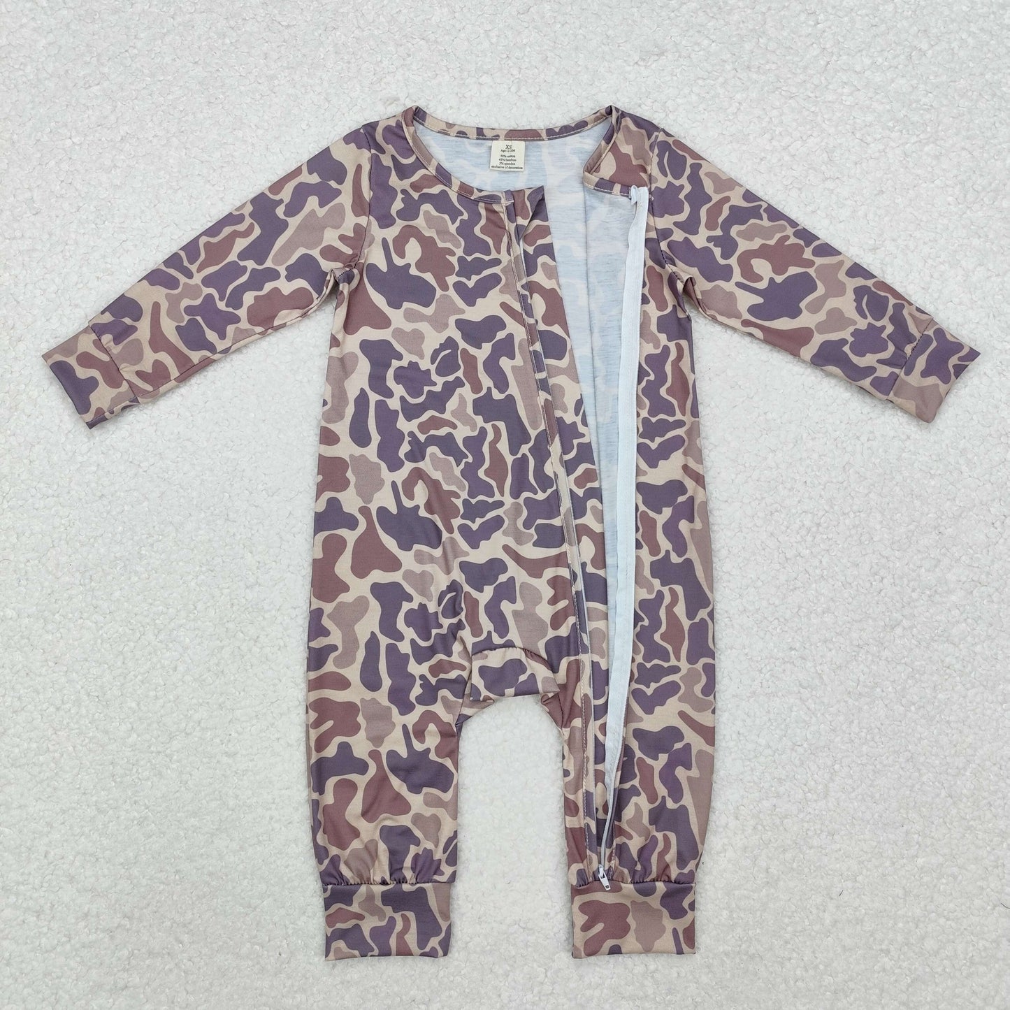 LR2050 Camo Print Baby Fall Bamboo Sleeper Zipper Romper