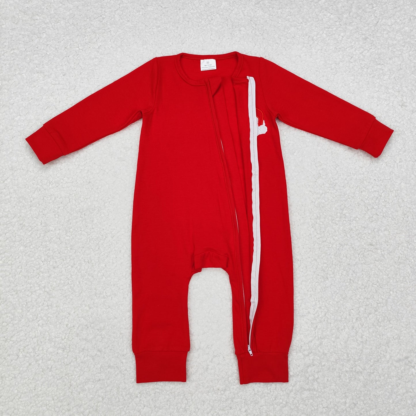 LR2052 Red Christmas Santa Embroidery Print Cotton Baby Boys Sleeper Zipper Romper