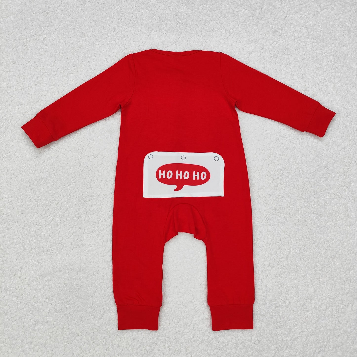 LR2052 Red Christmas Santa Embroidery Print Cotton Baby Boys Sleeper Zipper Romper