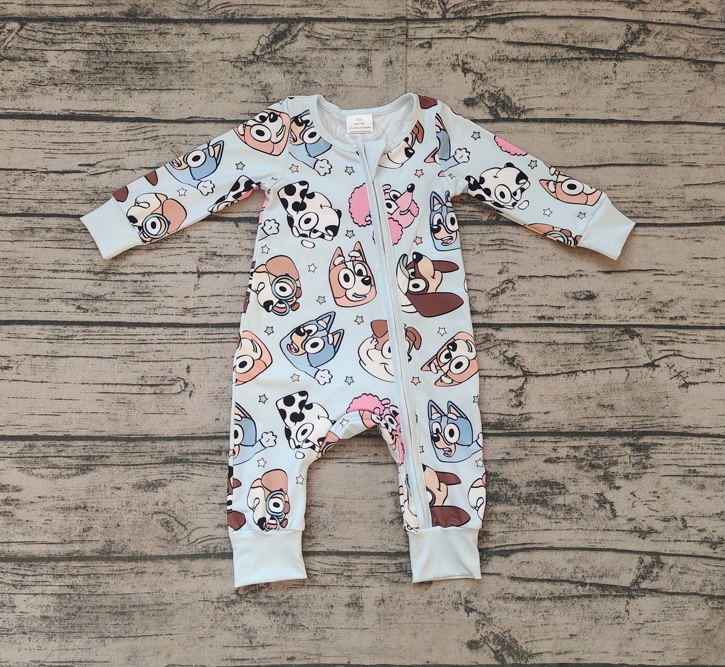 (Pre-order)LR2062 Cartoon Dog Stars Blue Print Baby Fall Sleeper Zipper Romper