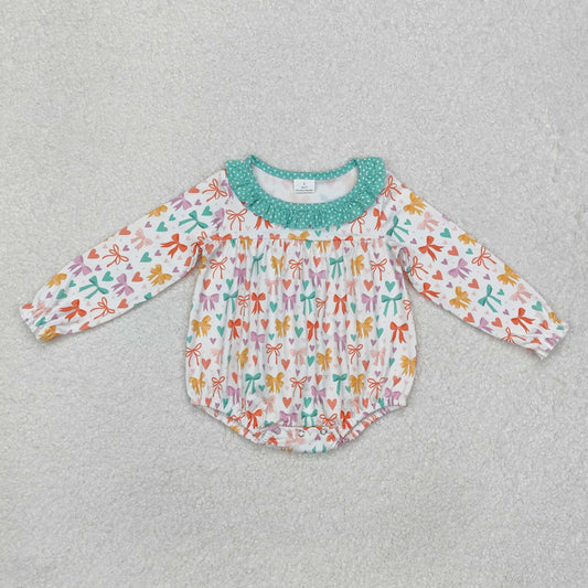 LR2066 Colorful Bows Hearts Print Baby Girls Valentine's Day Romper