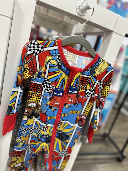 (Pre-order)LR2077 Cartoon Cars Print Baby Boys Sleeper Zipper Romper