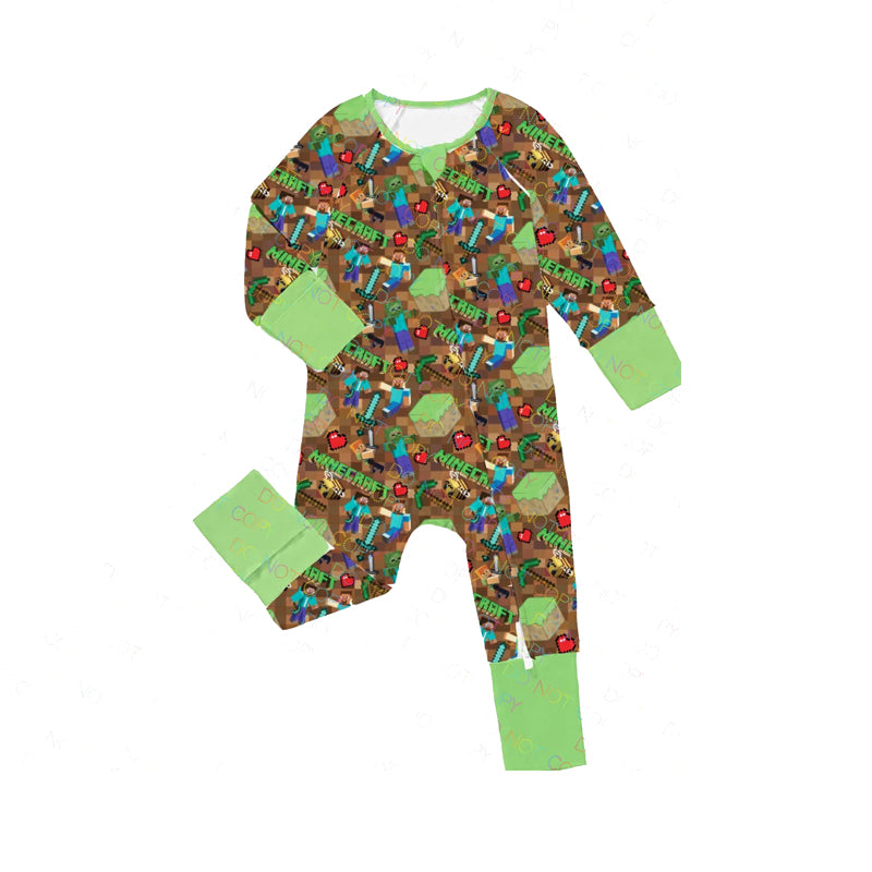 (Pre-order)LR2083 MINE** Games Print Baby Boys Sleeper Zipper Romper