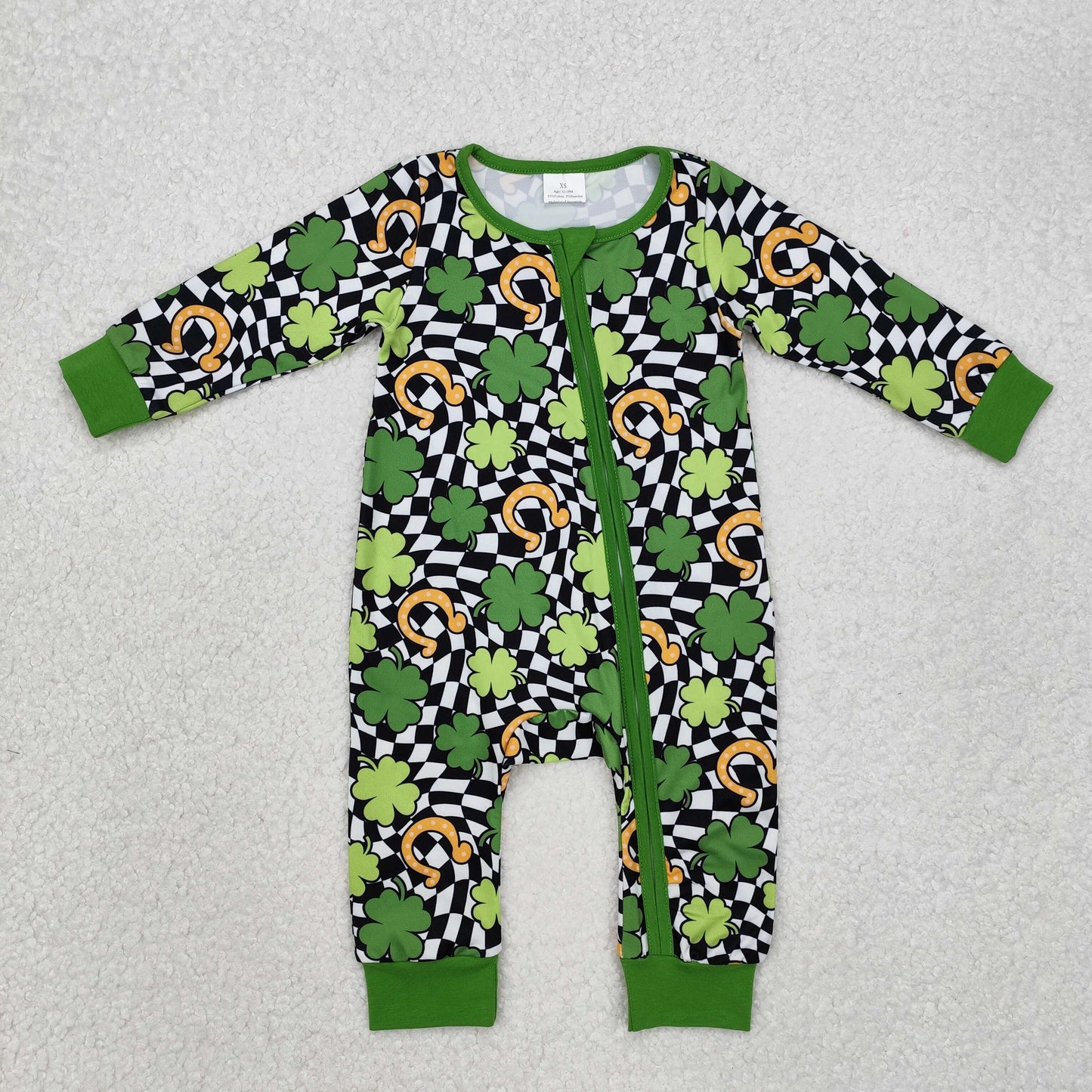 LR2090 Leaf Plaid Print Baby St. Patrick's Day Sleeper Zipper Romper