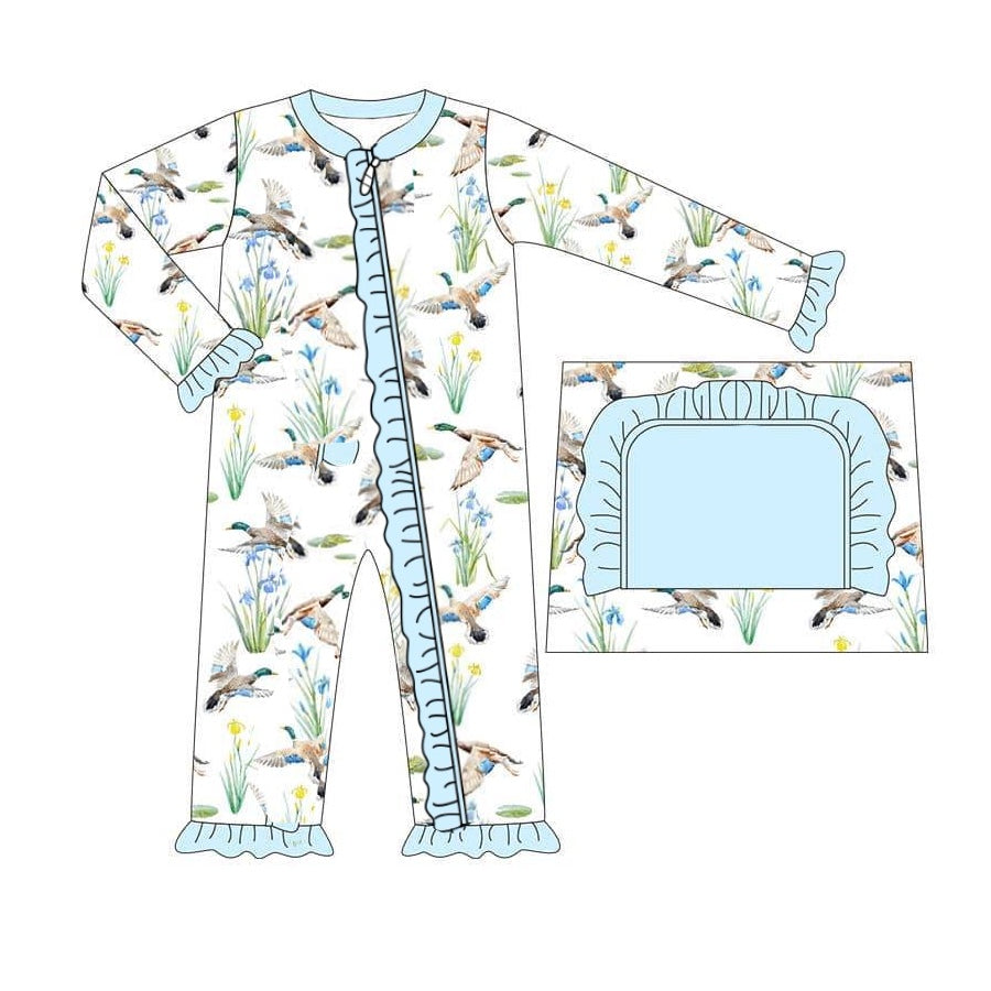 (Pre-order)LR2095 Duck Print Baby Girls Sleeper Zipper Romper
