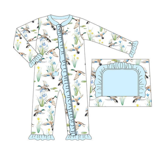 (Pre-order)LR2095 Duck Print Baby Girls Sleeper Zipper Romper