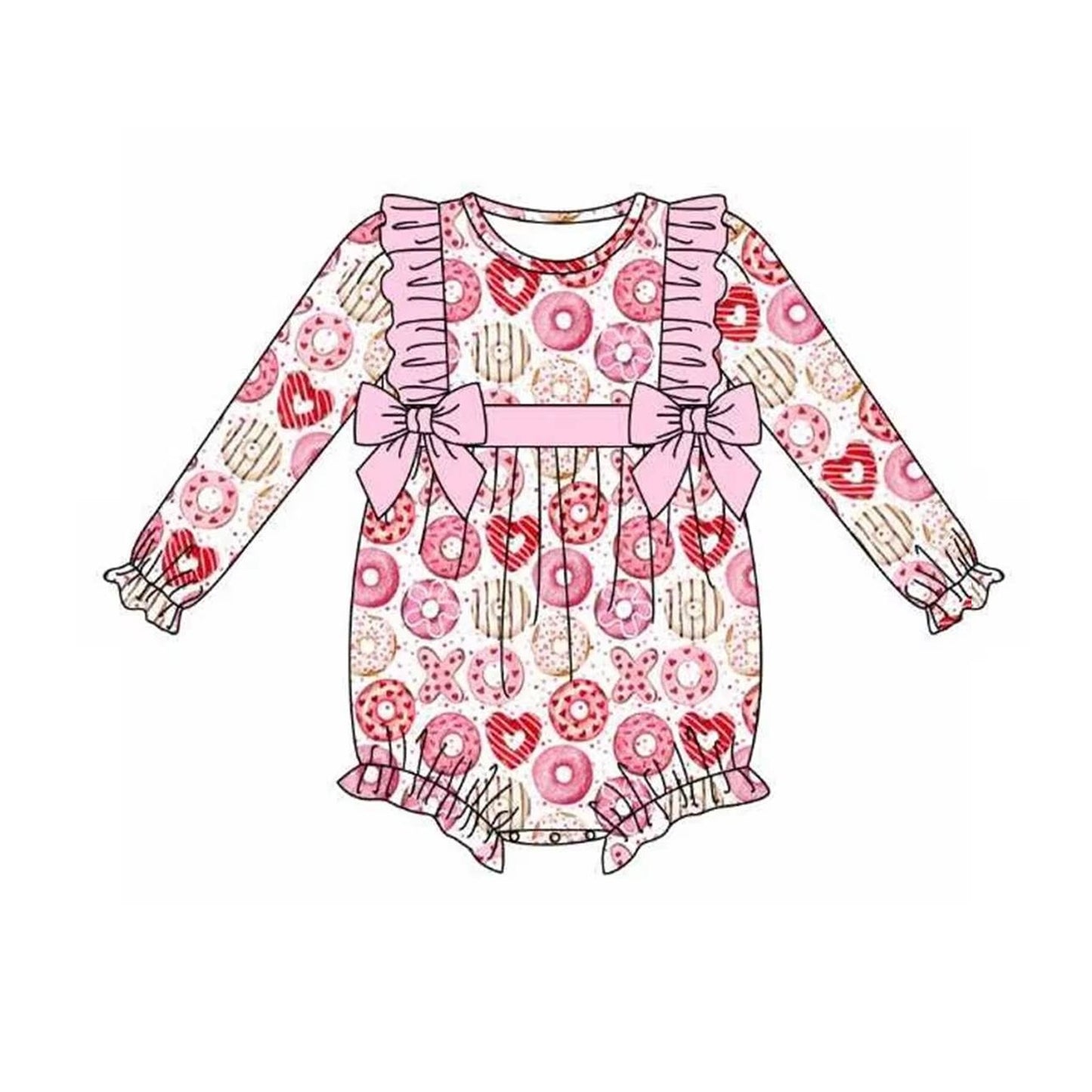 (Pre-order)LR2096 Donut Pink XO Print Baby Girls Valentine's Day Romper
