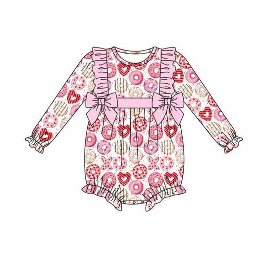 (Pre-order)LR2096 Donut Pink XO Print Baby Girls Valentine's Day Romper