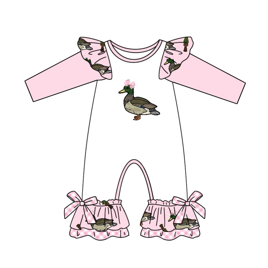 (Pre-order)LR2100 Duck Pink Print Baby Girls Romper