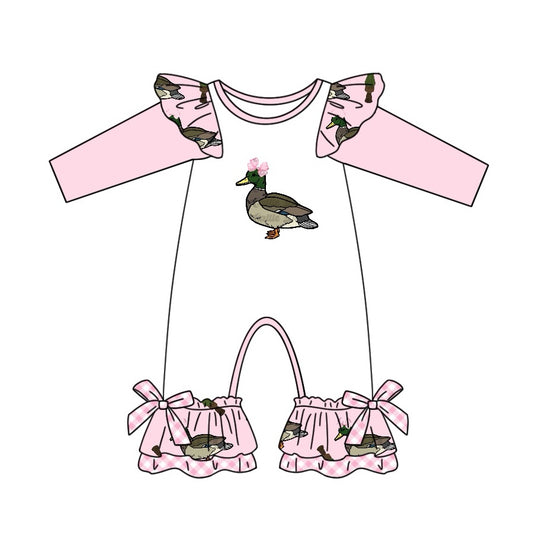 (Pre-order)LR2100 Duck Pink Print Baby Girls Romper