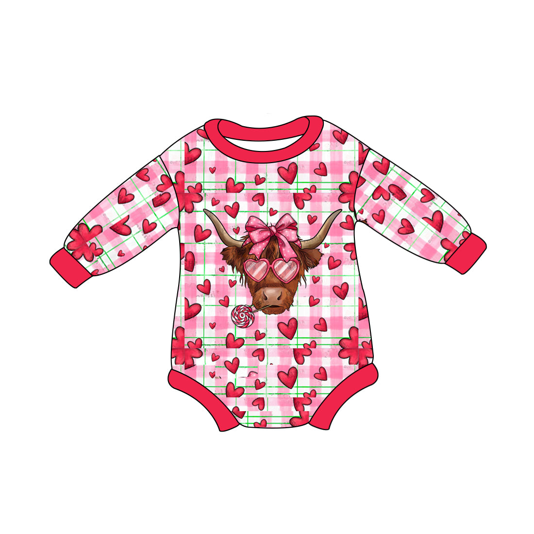 (Pre-order)LR2104 Heifer Heart Print Baby Girls Valentine's Day Romper