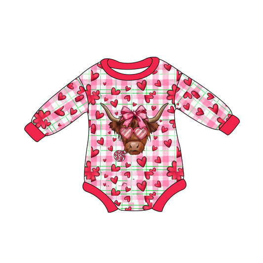 (Pre-order)LR2104 Heifer Heart Print Baby Girls Valentine's Day Romper