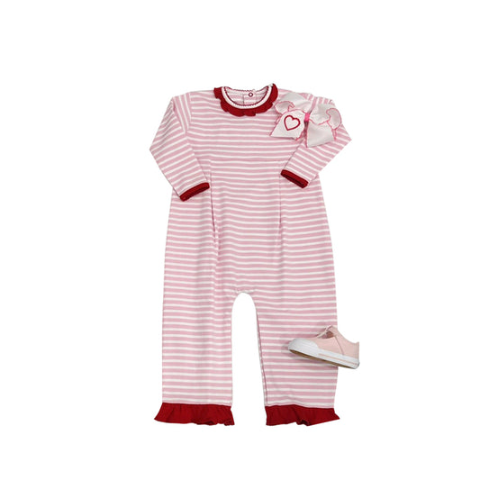 (Pre-order)LR2112 Pink Stripes Print Baby Girls Valentine's Day Romper